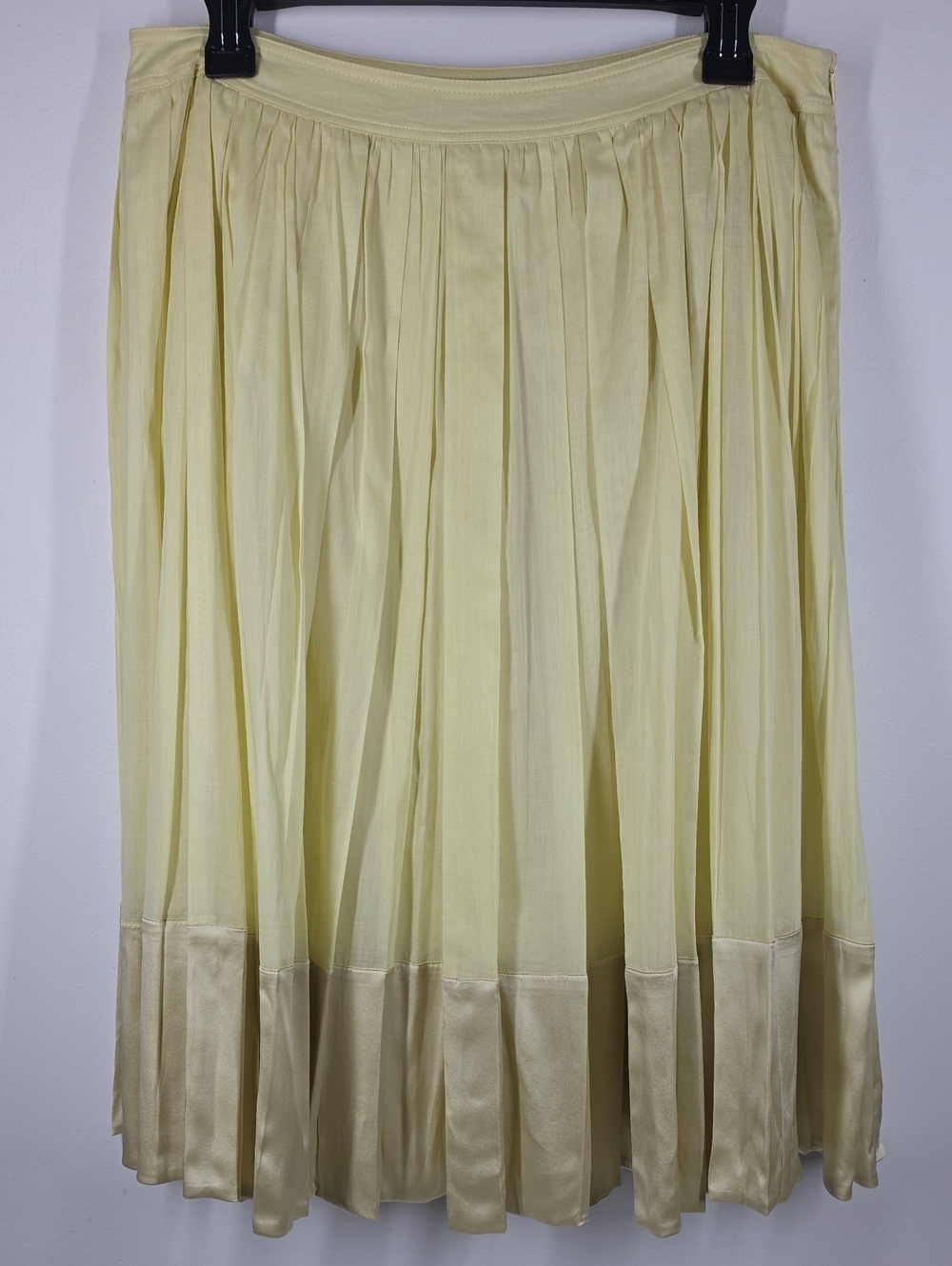 Burberry London Yellow Cotton Silk Trim Pleated Midi Skirt 10 Italy - Picture 9 of 14